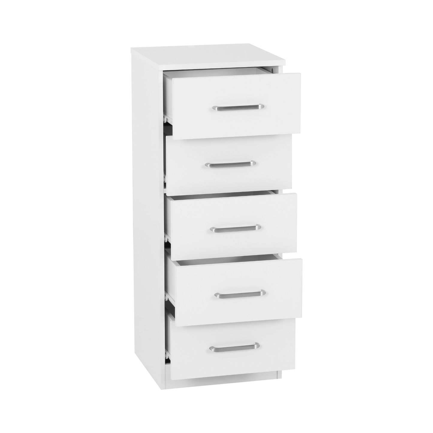 Dakota 5 Drawer Narrow Chest – White, Space-Saving Bedroom Storage