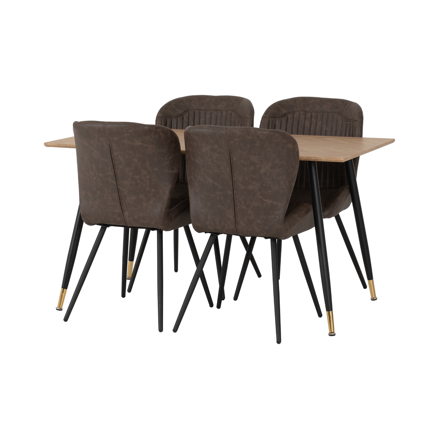 Hamilton & Quebec Medium Dining Set (4 Chairs) - Oak/Brown Faux Leather
