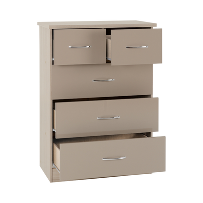 Nevada 3+2 Drawer Chest - Oyster Gloss/Light Oak Effect Veneer