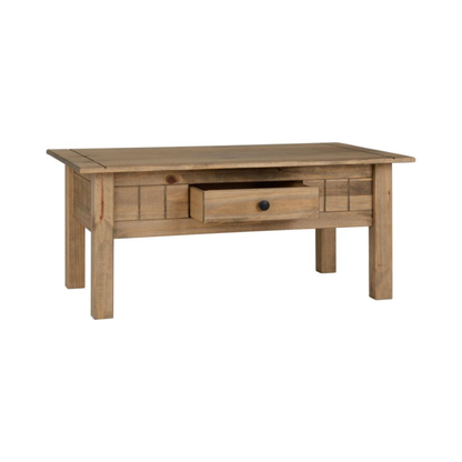 Panama 1 Drawer Coffee Table - Natural Wax, Rustic Design