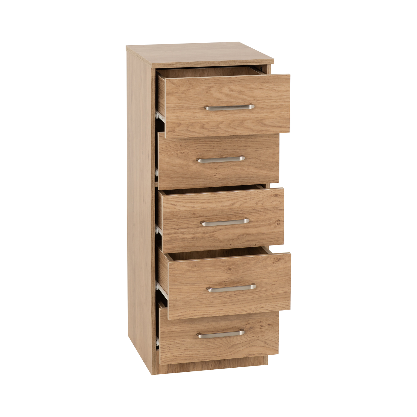 Dakota 5 Drawer Narrow Chest – Oak Effect, Compact Bedroom Storage