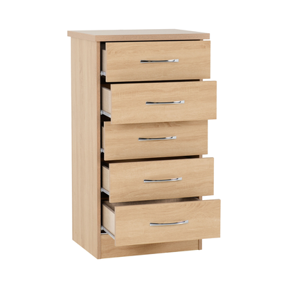 Nevada 5 Drawer Narrow Chest - Sonoma Oak Effect