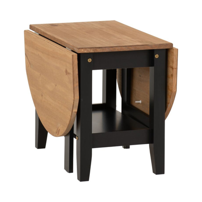 Santos Drop Leaf Coffee Table - Black Distressed Waxed Pine, Space-Saving Design