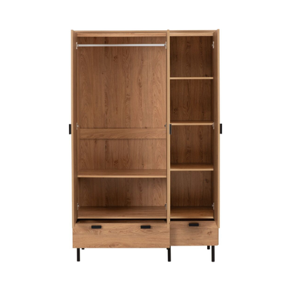 Leon 3 Door 2 Drawer Wardrobe – Medium Oak Effect