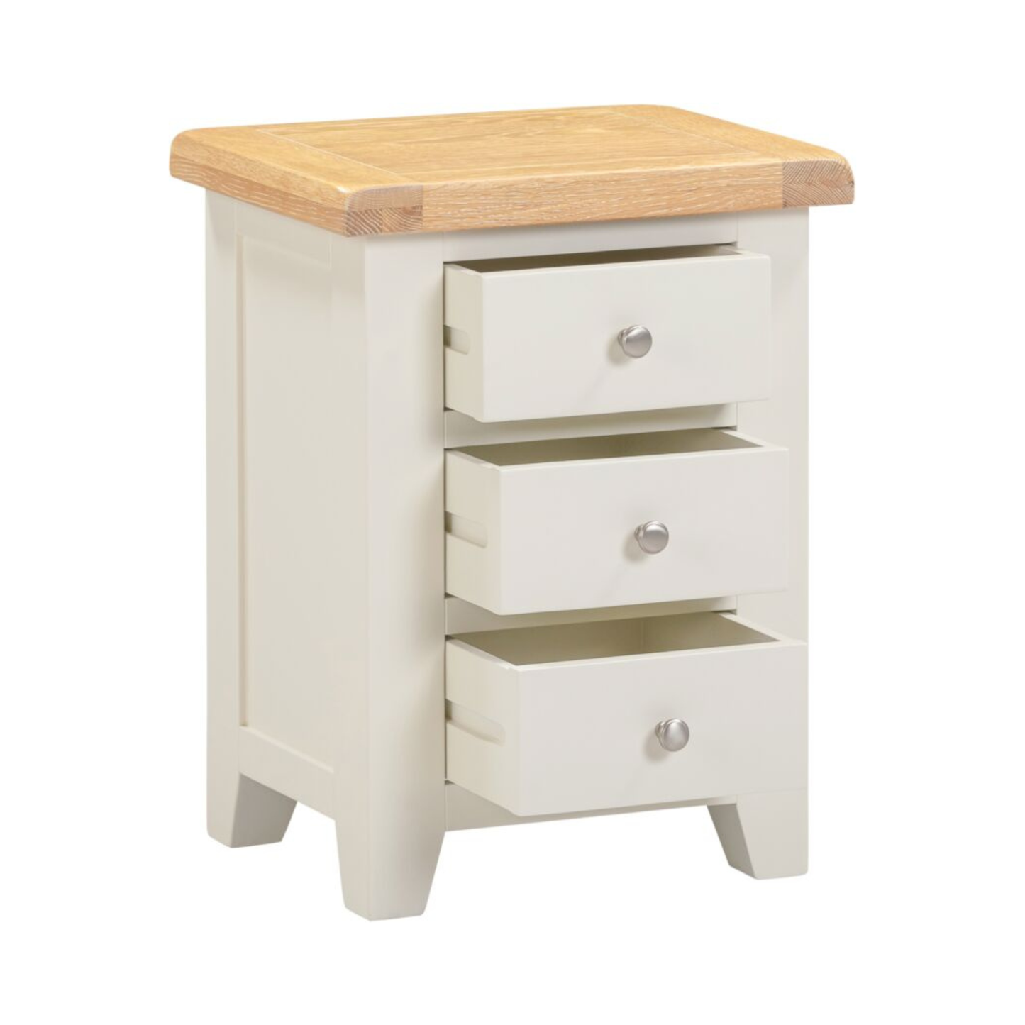 Windsor 3 Drawer Bedside Table – Ivory/Oak