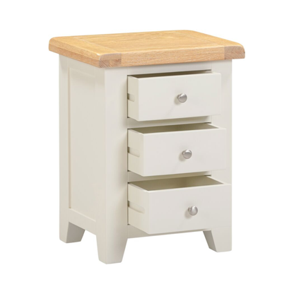 Windsor 3 Drawer Bedside Table – Ivory/Oak