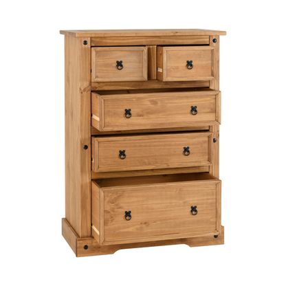 Corona 3+2 Drawer Chest – Distressed Waxed Pine, Rustic Storage