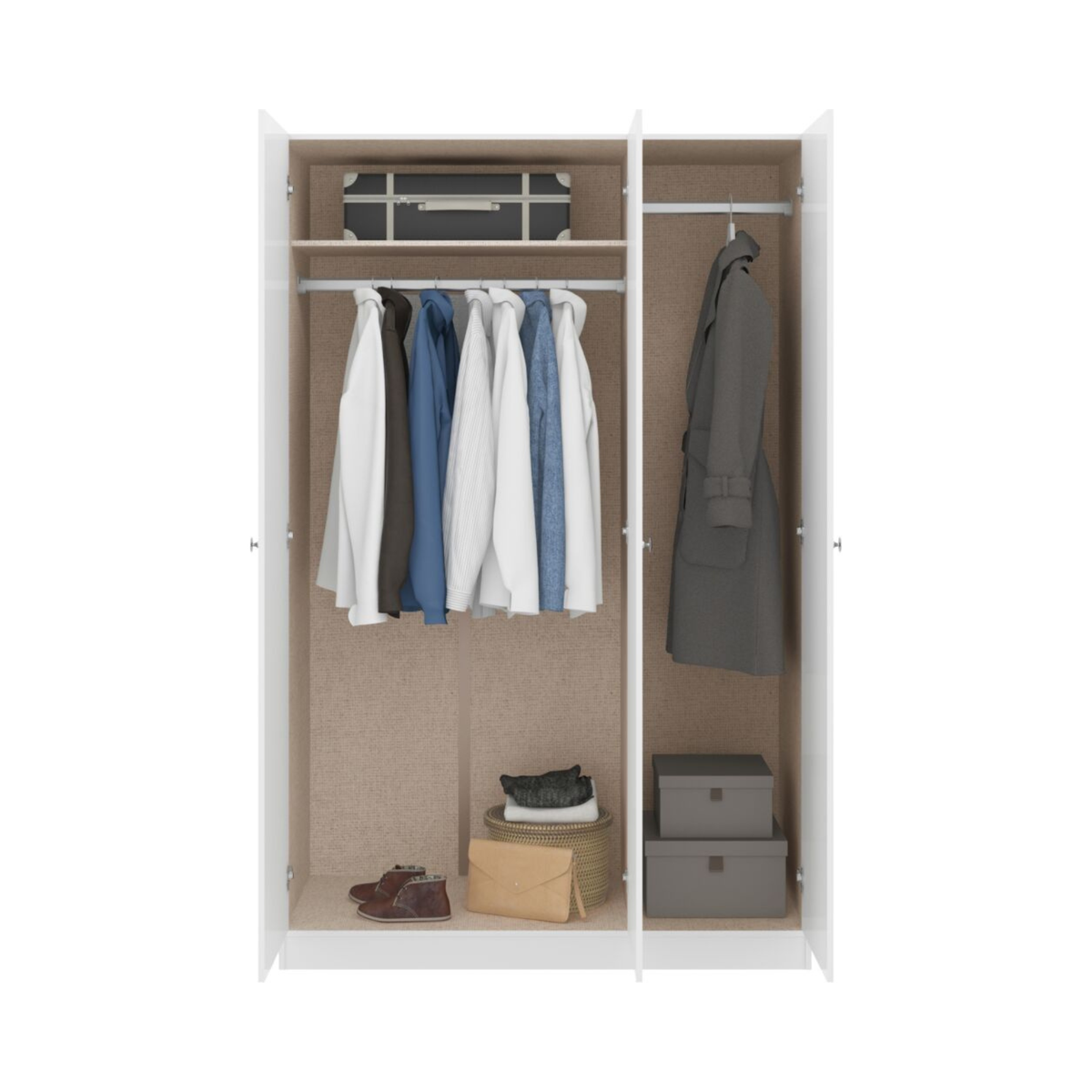 Denver 3 Door Wardrobe – White Gloss | Modern Bedroom Storage