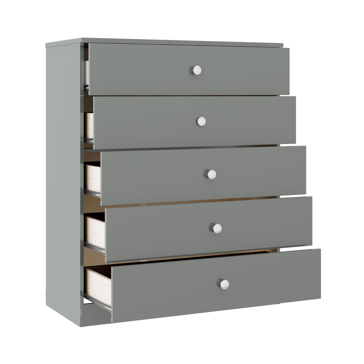 Denver 5 Drawer Chest – Grey Gloss, Modern Bedroom Storage