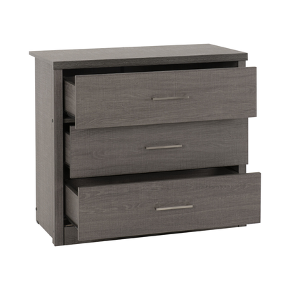 Lisbon 3 Drawer Chest – Black Wood Grain, Modern Storage Solution