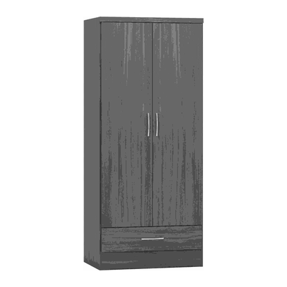 Nevada 2 Door 1 Drawer Wardrobe Bedroom Set Black Wood Grain