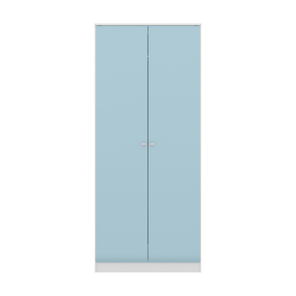 Denver Trio Set White/Blue Gloss Wardrobe Chest & Bedside
