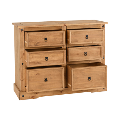 Corona 6 Drawer Chest – Distressed Waxed Pine, Ample Storage