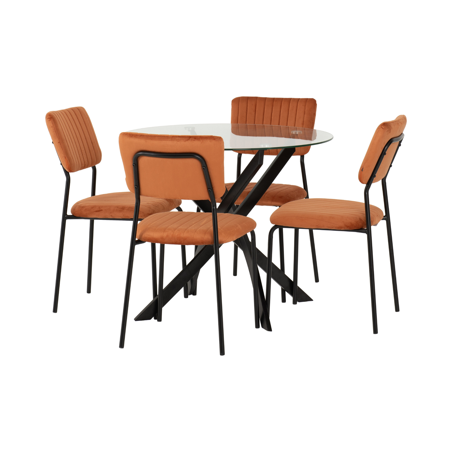 Sheldon Round Glass Top Dining Set - Clear Glass/Burnt Orange Velvet