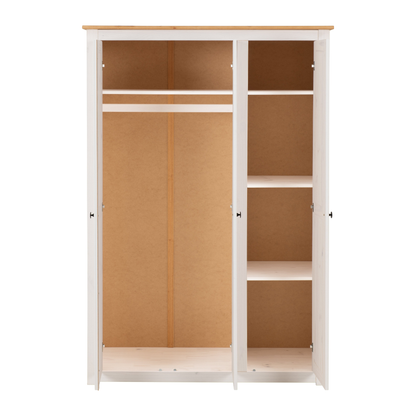 Panama 3 Door Wardrobe - White & Natural Wax Finish