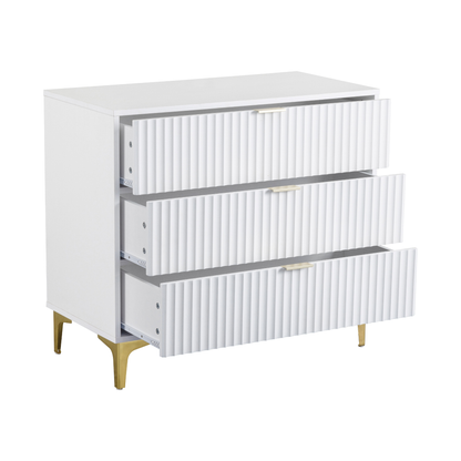 Miami 3 Drawer Chest – White/Gold, Elegant Storage Solution