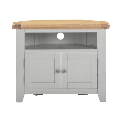 Windsor Corner TV Unit - Pebble Grey/Oak - Hardwood & Plywood