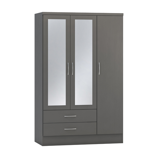 Nevada 3 Door 2 Drawer  mirrored Wardrobe - 3D Effect Grey