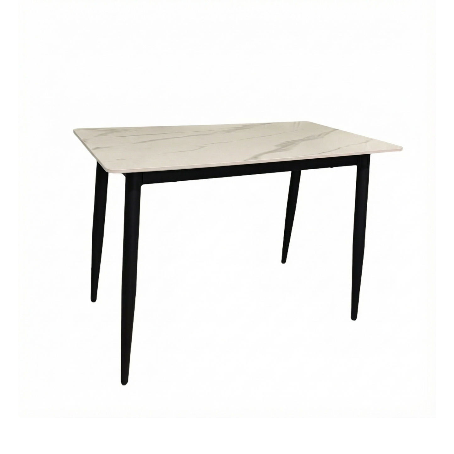 Nova Sintered Stone Dining Table 110x60cm – Cream Marble, Black Steel Legs