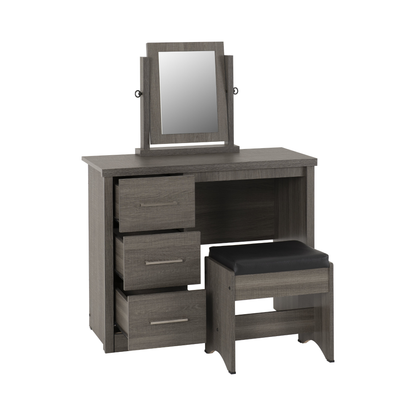 Lisbon 3Pc Dressing Table Set with Mirror - Black Wood Grain