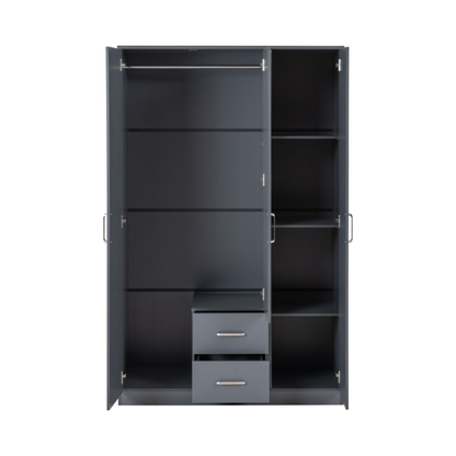 Dakota 3 Door 2 Drawer Mirrored Wardrobe – Dark Grey