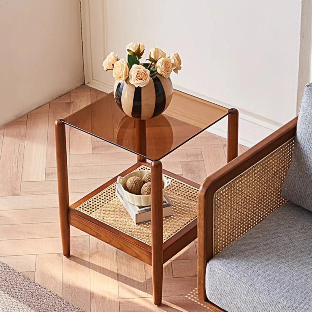 Pamela Wood Coffee Table, Rattan