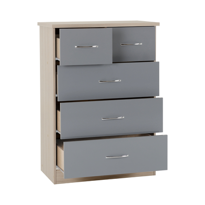 Nevada 3+2 Drawer Chest - Grey Gloss/Light Oak Effect Veneer