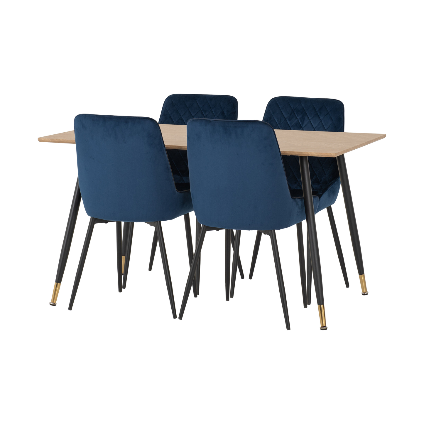 Hamilton & Avery Medium Dining Set (4 Chairs) - Oak/Sapphire Blue Velvet