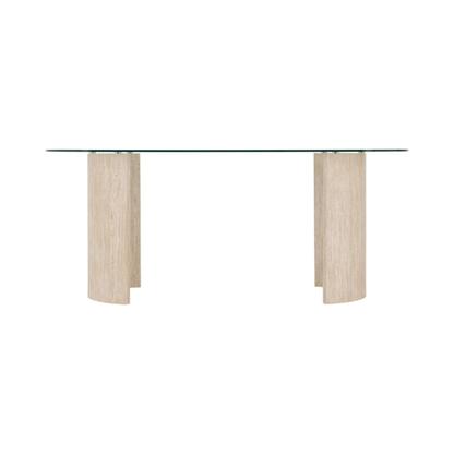 Modena Dining Table in Clear Glass & Cream Marble Effect