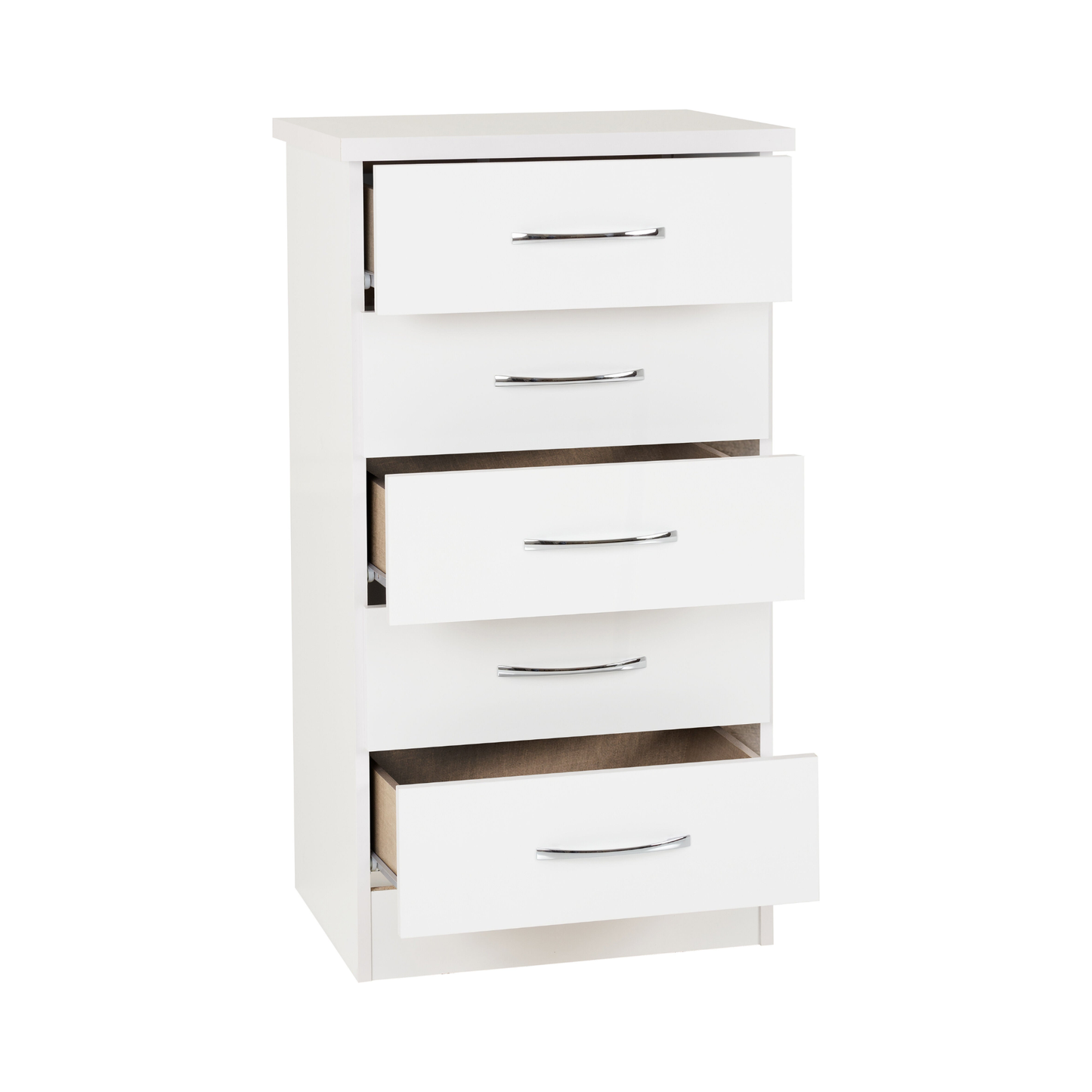 Nevada 5 Drawer Narrow Chest - White Gloss