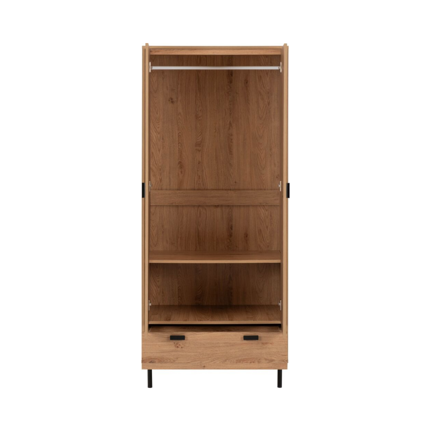 Leon 2 Door 1 Drawer Wardrobe – Medium Oak Effect