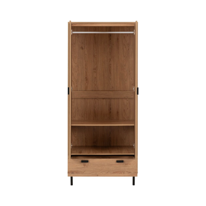 Leon 2 Door 1 Drawer Wardrobe – Medium Oak Effect