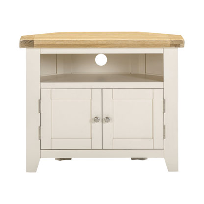 Windsor Corner TV Unit - Ivory/Oak - Hardwood & Plywood