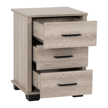 Oliver 3 Drawer Bedside – Light Oak Effect Storage