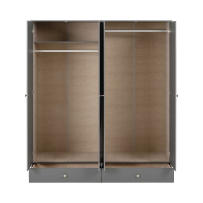 Denver 4 Door 2 Drawer Mirrored Wardrobe – Grey Gloss