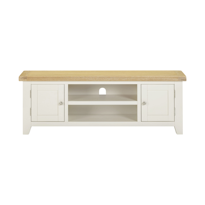 Windsor Straight TV Unit - Ivory/Oak - Hardwood & Plywood