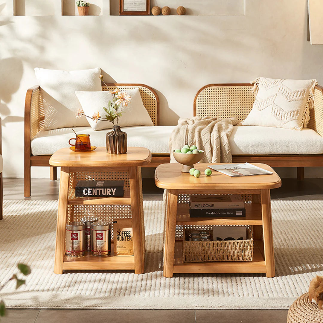 Nordic Square Coffee Table Set, Rattan