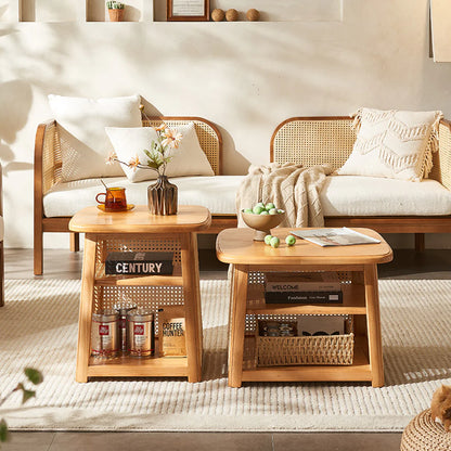 Nordic Square Coffee Table Set, Rattan