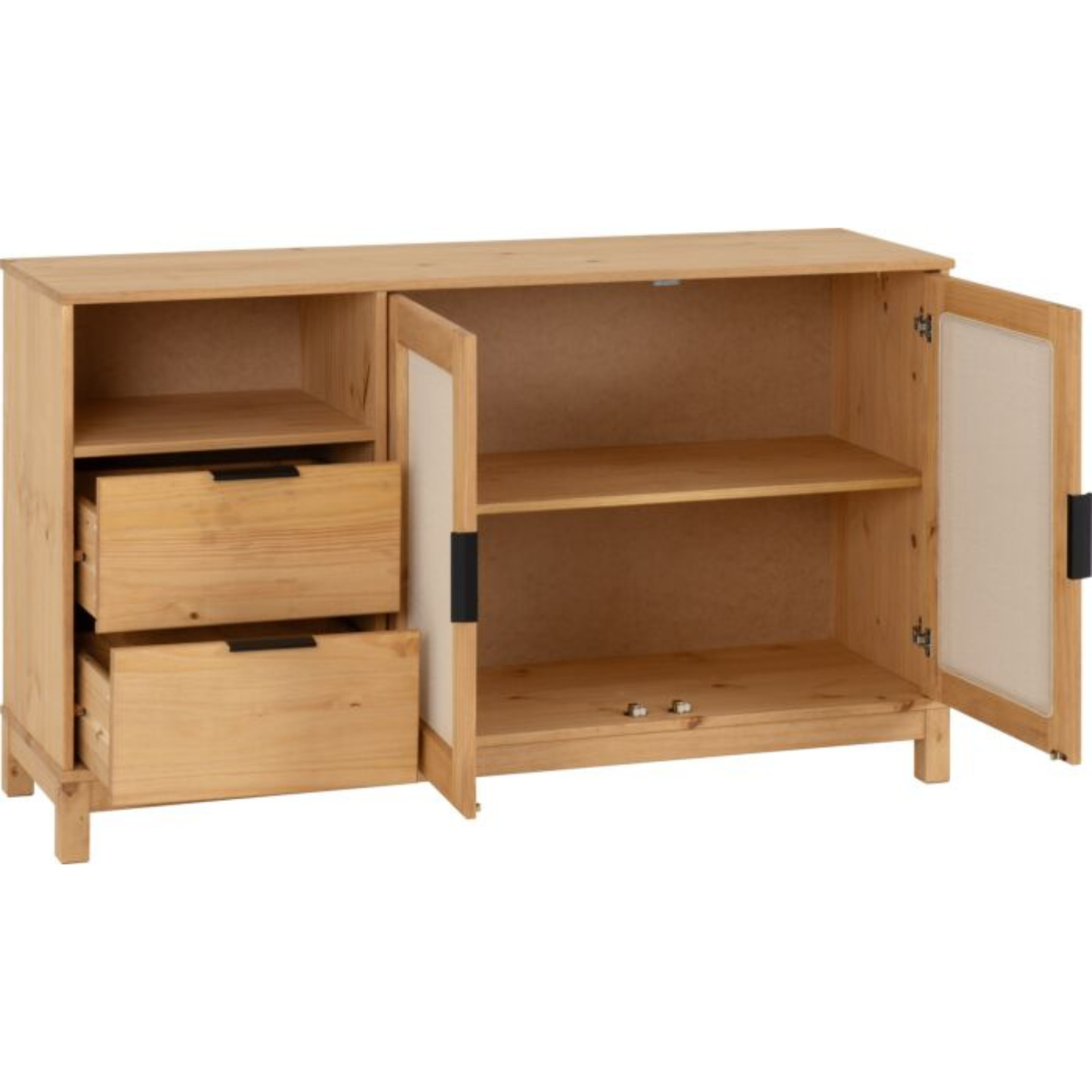 Corona Rattan 2 Door 2 Drawer Sideboard – Distressed Pine/Rattan