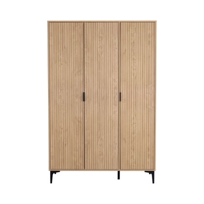 Miami 3 Door Wardrobe – Oak Effect & Black, Dual Storage