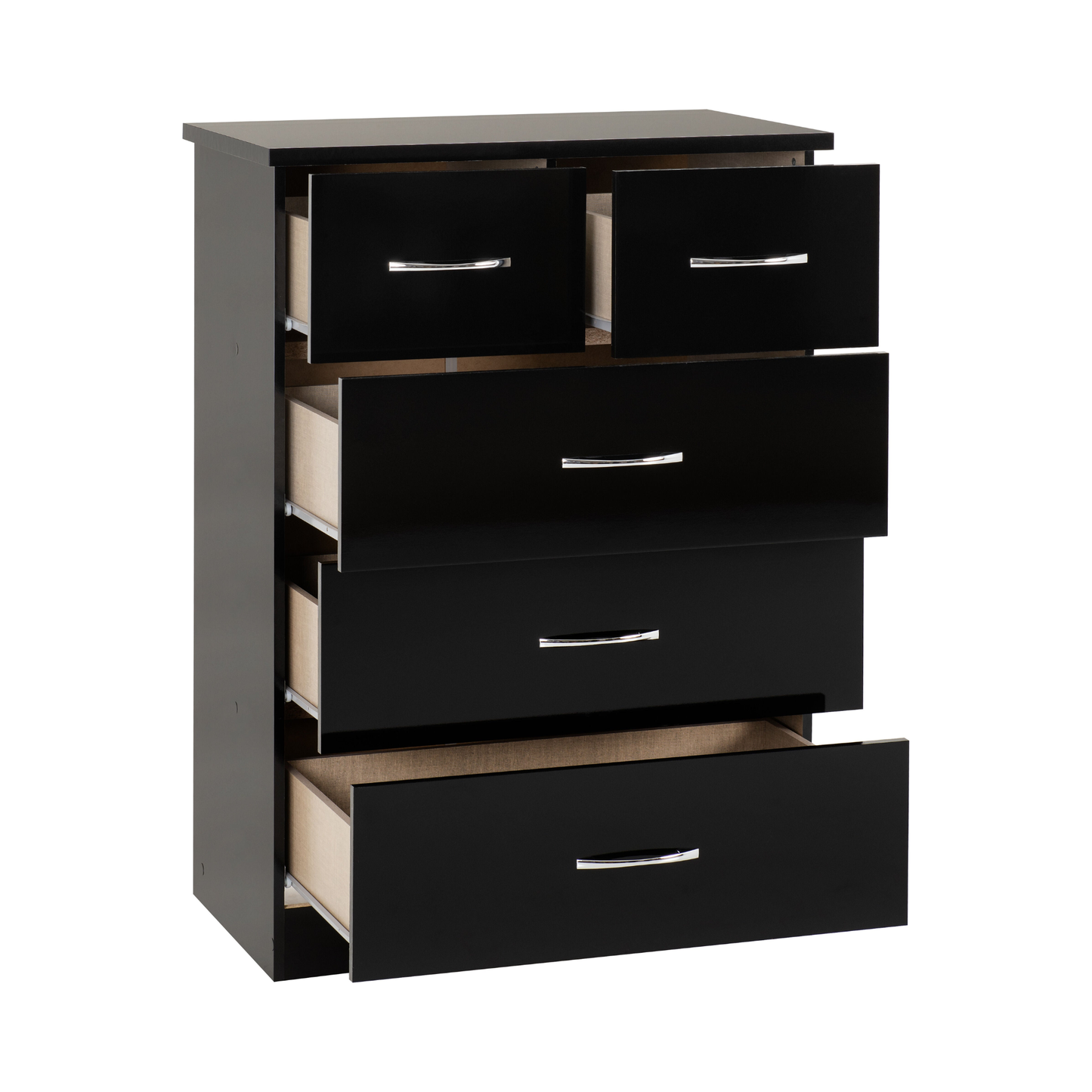 Nevada 3+2 Drawer Chest - Black Gloss