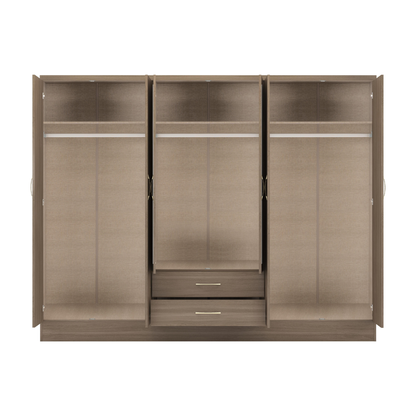 Nevada 6 Door 2 Drawer Wardrobe - Rustic Oak Effect