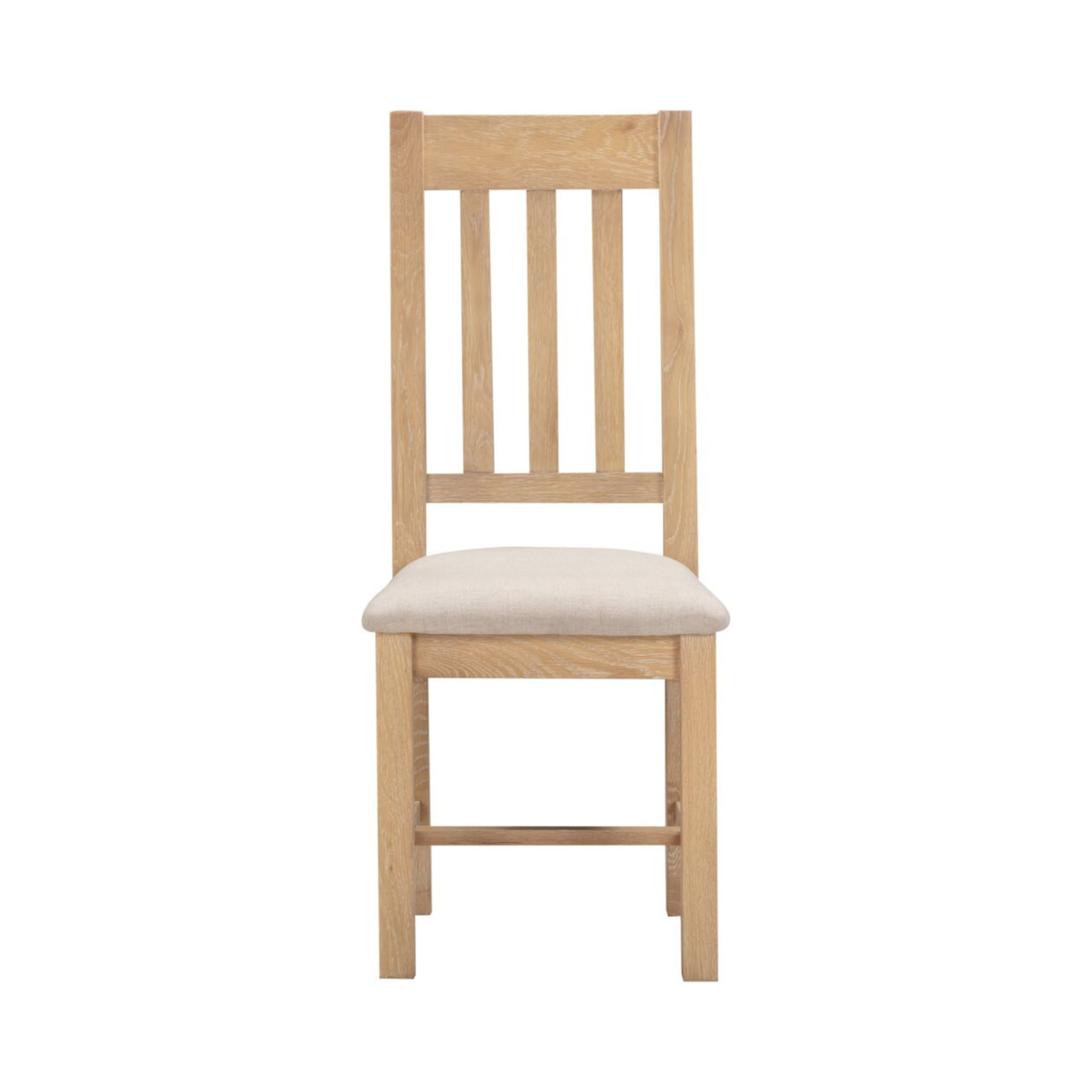 Windsor Slatted Dining Chair Set - Natural Oak/Oat Fabric (Pair)