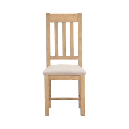 Windsor Slatted Dining Chair Set - Natural Oak/Oat Fabric (Pair)