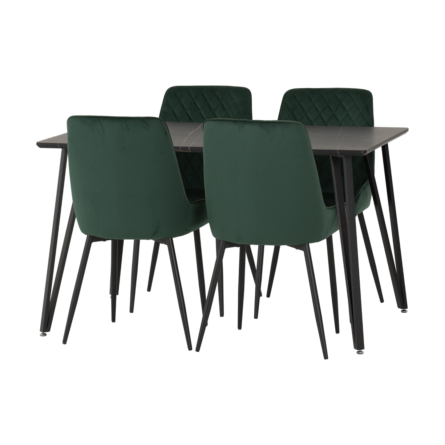 Marlow & Avery Dining Set (4 Chairs) - Black Marble/Emerald Green Velvet