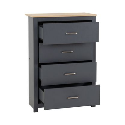 Portland 4 Drawer Chest - Grey/Oak Effect