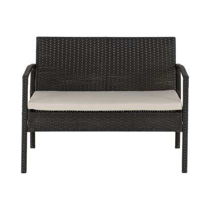 Cedar 4Pc Garden Set - Black Rattan/Grey Fabric/Black Glass