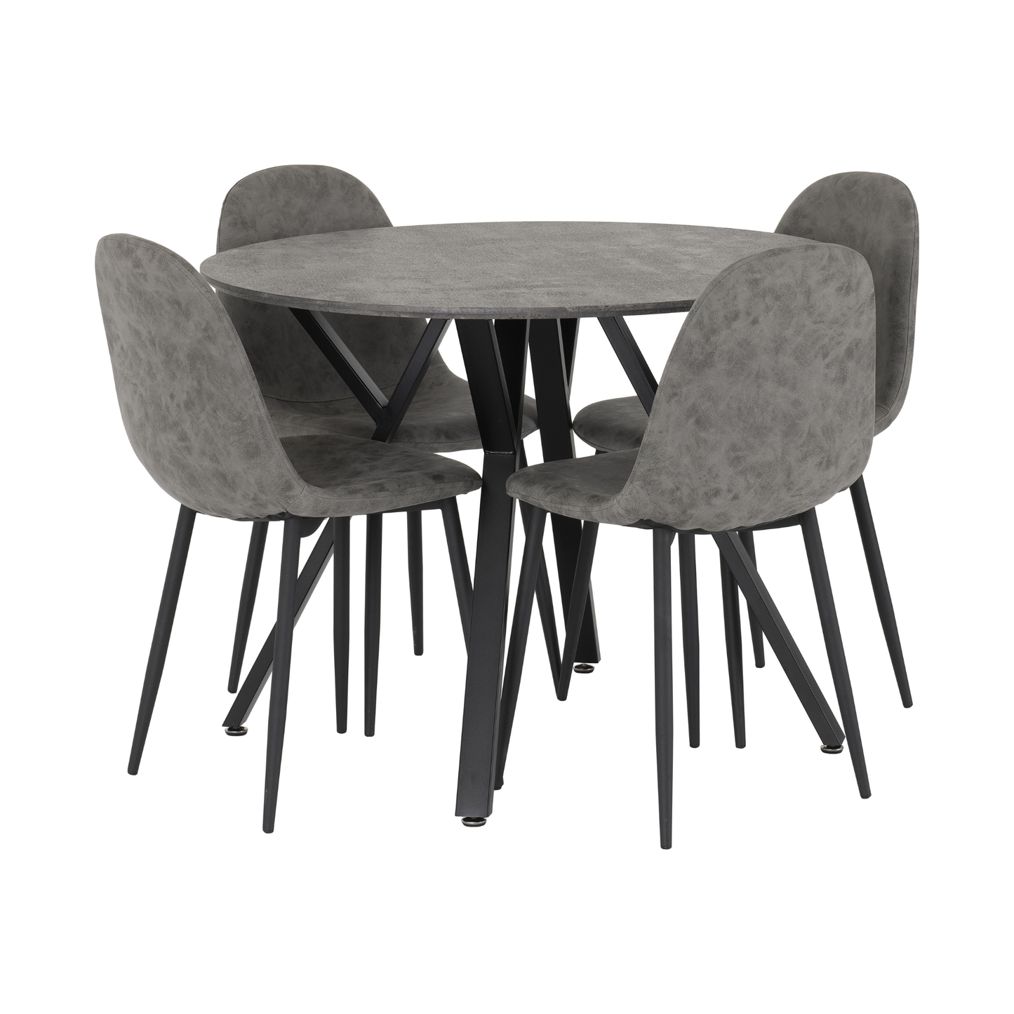 Athens Round Dining Set with 4 Chairs - Concrete Effect