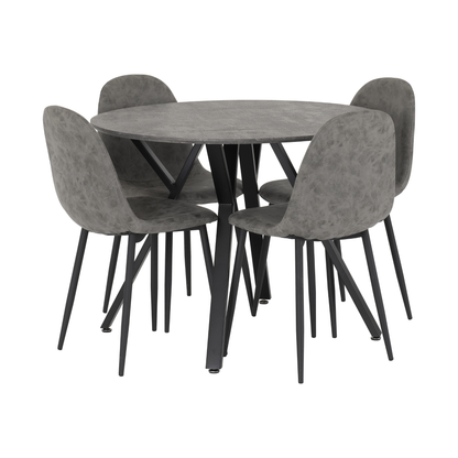 Athens Round Dining Set with 4 Chairs - Concrete Effect