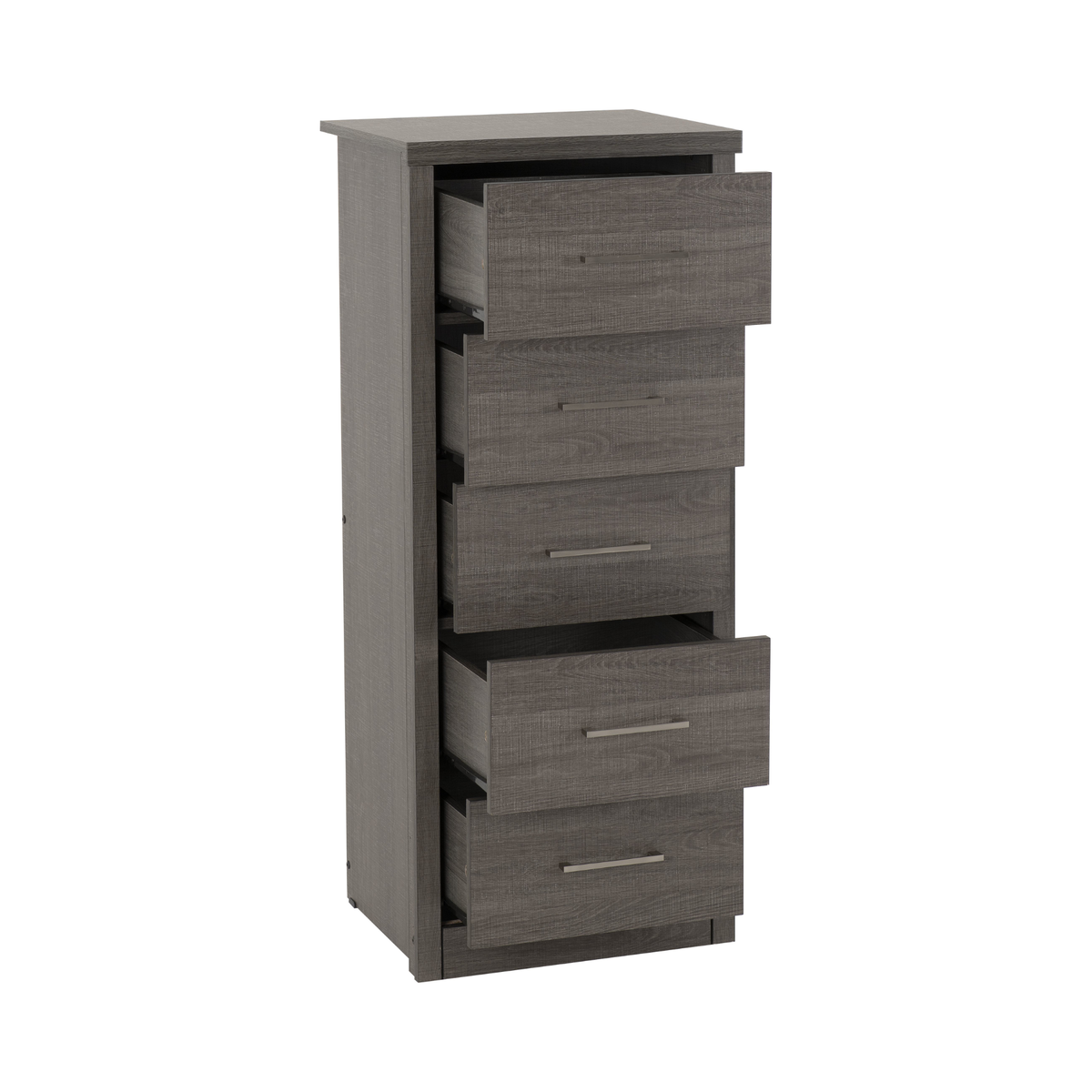 Lisbon 5 Drawer Narrow Chest – Black Wood Grain, Modern Storage